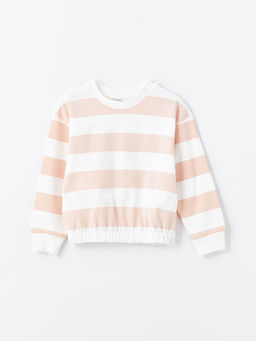 Bisiklet Yaka ?izgili Uzun Kollu K?z ?ocuk Sweatshirt