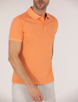 A__k Turuncu Slim Fit %100 Pamuk Polo Yaka Merserize Ti__rt
