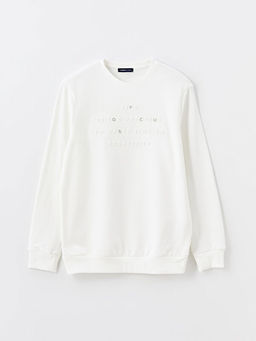 Bisiklet Yaka Uzun Kollu Bask?l? Erkek Sweatshirt