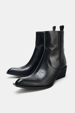 LEATHER COWBOY ANKLE BOOTS WITH TOPSTITCHING - Zara фото 5