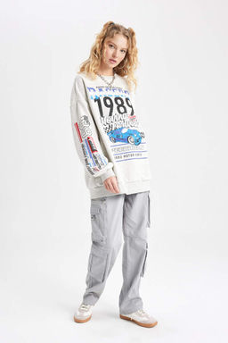 Толстовка с принтом Cool Oversize с круглым вырезом - Defacto фото 5
