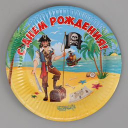 Цена за 10 шт. Тарелка бумажная С днём рождения!, пират, 18 см - Страна карнавалия фото 3