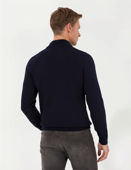 Lacivert Slim Fit Yar_m Bal_k__ Yaka Basic Triko Kazak