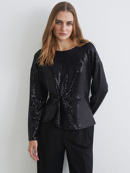 Bisiklet Yaka B?zg?l? Payetli Bluz