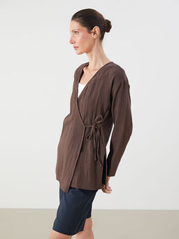 Kruvaze Yaka Dokulu Y?rtma?l? Kad?n Kimono