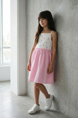 Pembe K?z Cocuk %100 Pamuk Renk Bloklu Ask?l? Mini Orme Elbise TKDSS25EL00073 - Trendyolmilla фото 9