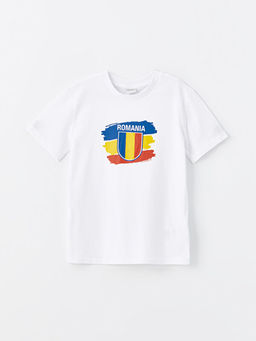 Bisiklet Yaka Bask?l? K?sa Kollu Erkek ?ocuk Ti??rt