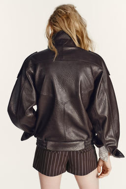 LEATHER EFFECT BIKER JACKET - Zara фото 6