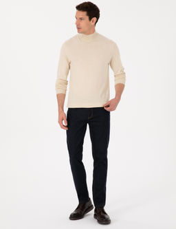 Bej Slim Fit Pamuk Kar___ml_ Yar_m Bal_k__ Yaka Triko Kazak