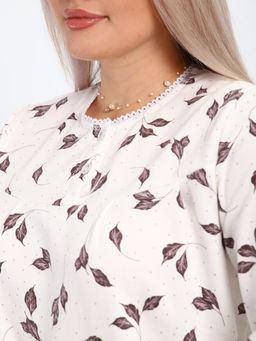 М37 Сорочка теплая футер (листья на молочном) - Иванушка-трикотаж фото 3