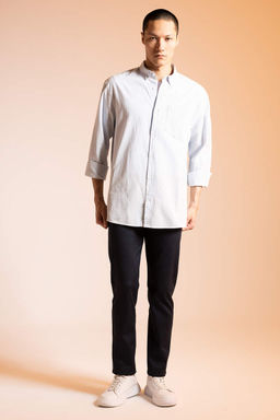 Рубашка приталенного кроя из 100% хлопка с длинными рукавами - Defacto фото 2