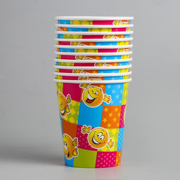 Цена за 10 шт. Стакан бумажный Весёлый смайлик, 250 мл - Страна карнавалия фото 3