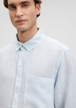 Keten Kar?s?ml? Mavi Gomlek  фото 5