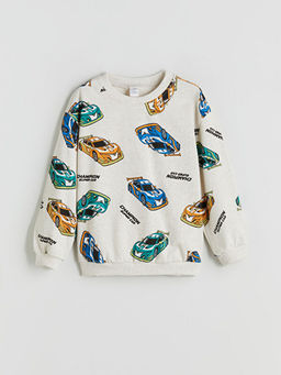 Bisiklet Yaka Bask?l? Erkek ?ocuk Sweatshirt