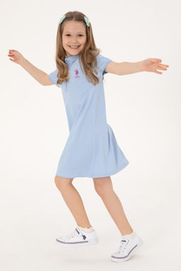 K_z _ocuk A__k Mavi Polo Yaka _rme Elbise Sepette S_rpriz _ndirim