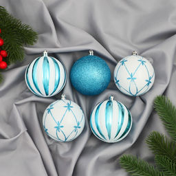 Ёлочные игрушки Агнет узоры, шары новогодние, набор d=8 см, 5 шт., МИКС
