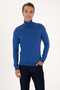 Erkek Slim Fit Bo_azl_ Yaka Saks Basic Kazak