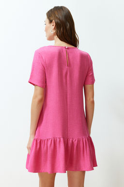 Pembe Duz Kesim Etegi Volanl? Mini Dokuma Elbise TWOSS24EL00520 - Trendyolmilla фото 6