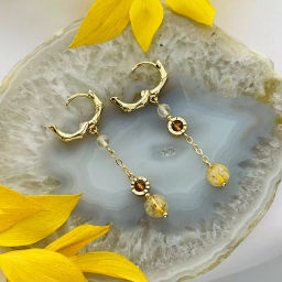 Серьги из Рутилового кварца, Граната спессартин и Горного Хрусталя - Радуга самоцветов фото 3