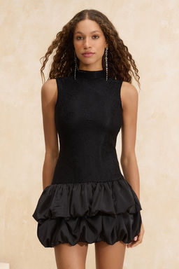 Siyah Balon Etek Detayl? Dantel K?sa / Mini Astarl? S?k/Gece Elbise TPRSS26EL00016 - Trendyolmilla фото 5