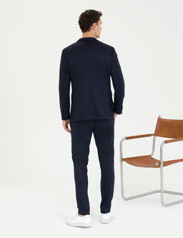 Lacivert Ex. Slim Fit Y_n Kar___ml_ Tak_m Elbise