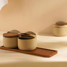 Банки для сыпучих SL Home Стоун форест, 400 мл, на подставке 3410 см, набор 3 шт., керамика, бежевые - Sima-land home фото 7