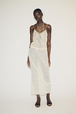 STUDDED LACE MIDI SKIRT