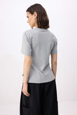 Gri Melanj Regular/Normal Kal?p K?sa Kollu %100 Pamuk Buzgu Detayl? Orme Bluz TWOSS26BZ00009