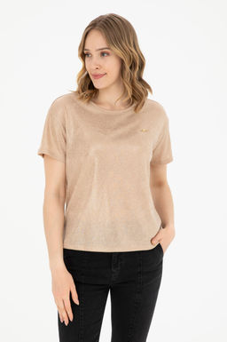 Женская бежевая футболка с круглым вырезом Неожиданная скидка в корзине