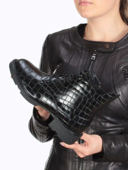 01-CXR130-1P BLACK Ботинки демисезонные женские (натуральная кожа, байка) - Фабричный китай фото 2