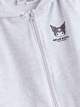 Kap??onlu Hello Kitty Bask?l? K?z ?ocuk Fermuarl? Sweatshirt