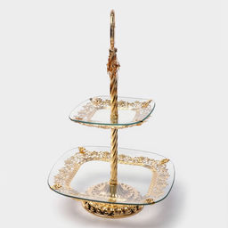 Этажерка-фруктовница квадратная Расцвет, 2 яруса, d=18/29 см, h=49 см, стекло - Simaland фото 2