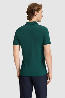 Erkek Koyu Ye_il Slim Fit Polo Yaka Basic Ti__rt