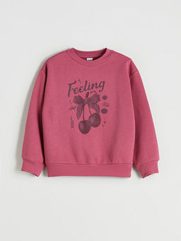 Bisiklet Yaka Kiraz Bask?l? K?z ?ocuk Sweatshirt