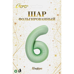 Шар фольгированный 32/81см "Цифра "6" (зеленый)
