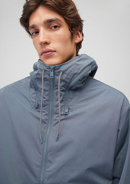 Kapusonlu Gri Ince Ceket - Mavi фото 6