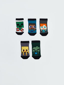 Minecraft Desenli Erkek ?ocuk Patik ?orap 5li
