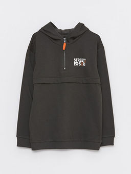 Kap??onlu Bask?l? Uzun Kollu Erkek ?ocuk Sweatshirt