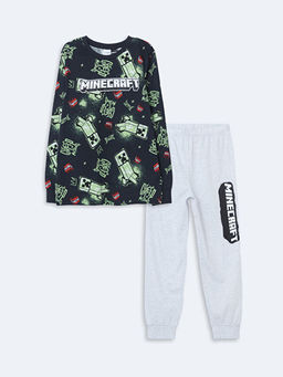 Bisiklet Yaka Minecraft Bask?l? Erkek ?ocuk Pijama Tak?m?
