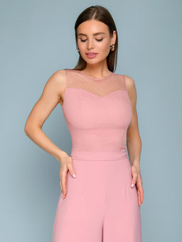 УЦЕНКА. Комбинезон цвета пыльной розы без рукавов с фатиновой вставкой