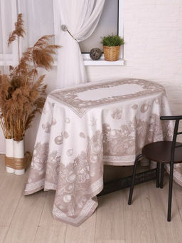 Скатерть Премиум Новогодние игрушки-бежев. 150*220 см. п/лен - Лен поволжья фото 3