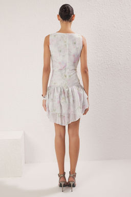 Trendyolmilla Cok Renkli Cicekli A-Kesim F?rf?rl? Astarl? Sifon Dokuma K?sa S?k Elbise TPRSS25EL00239 фото 4