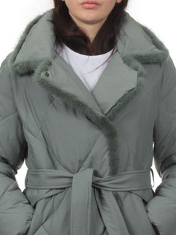 309 GRAY/GREEN Пальто зимнее стеганое женское (200 гр. холлофайбер, натуральная норка) - Fashion фото 4