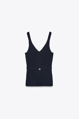 RIB KNIT TOP WITH BELT - Zara фото 5