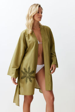 Yag Yesil Kusakl? Mini Dokuma Nak?sl? %100 Pamuklu Plaj Kimono&Kaftan TBESS24KM00008 - Trendyolmilla фото 4