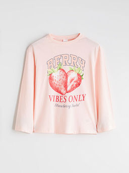 Bisiklet Yaka ?ilek Bask?l? K?z ?ocuk Pijama Tak?m?