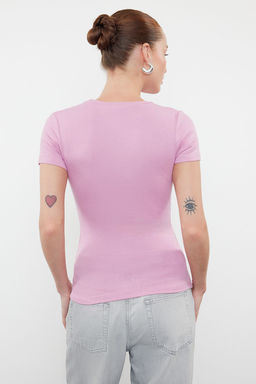Pembe Viskoz/Yumusak Kumas Vucuda Oturan Esnek Orme Bluz TWOSS24BZ00296