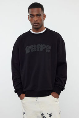 TRENDYOL MAN Siyah Oversize/Genis Kesim Kabartma Bask?l? Sweatshirt TMNAW25SW00046 - Trendyolmilla фото 2