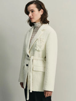 Буклированный шерстяной жакет с брошью / Zarina  фото 6