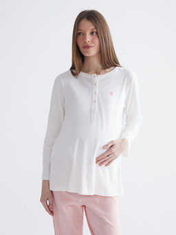 Bisiklet Yaka Bask?l? Hamile Pijama Tak?m?